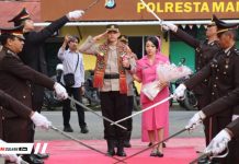 Polresta Mamuju Gelar Upacara Pedang Pora Sambut Pejabat Baru Dan Melepas Pejabat lama.