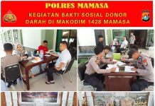Sinergitas TNI/POLRI Menyonsong HUT TNI Yang Ke- 78 ,Polres Mamasa Ikut Kegiatan Donor Darah DiMakodim 1428 Mamasa.