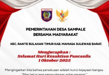 Pemerintahan Desa Sampale Kecamatan Rante Bulahan Timur Kabupaten Mamasa Menyambut Hari Kesaktian Pancasila.